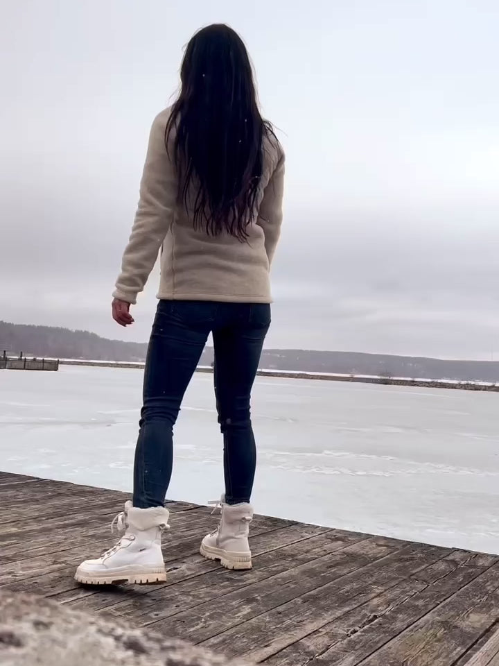 Ruskovilla naisten villafleecetakki dyyni, video
